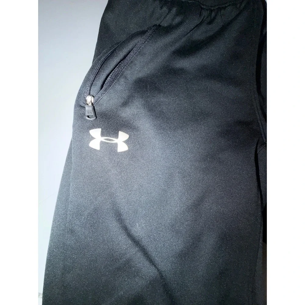 Under Armour Boys Black Track Pants Athletic Joggers Zipper Pockets Kids Small